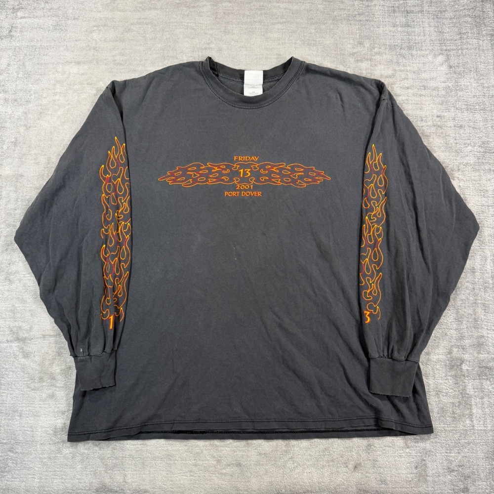 Vintage Bike Week Shirt Mens 2XL Black Friday 13th Port Dover Y2K 2001 Flames